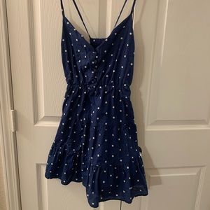 Navy blue front button polka dot summer dress